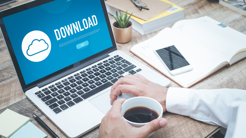 Laptop showing downloading page